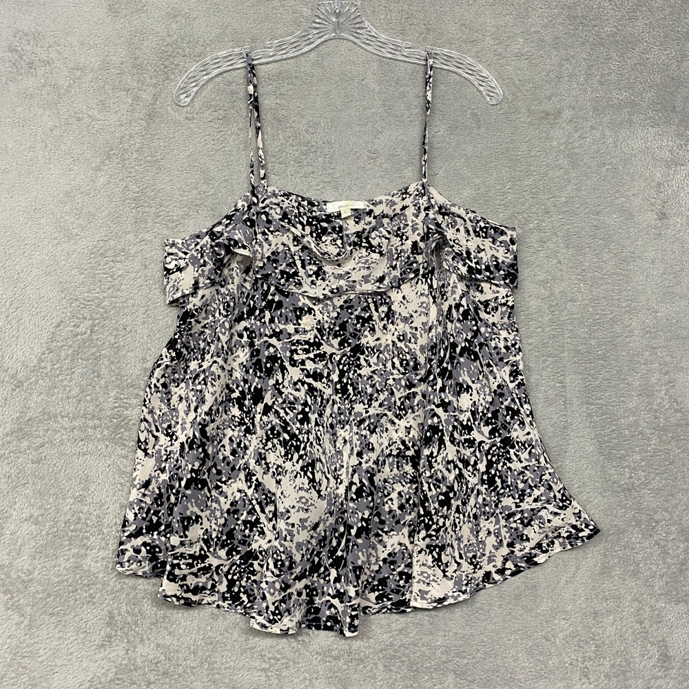 Porridge Top Womens Large Ruffle Silk Camisole Pollock Abstract Black Tank
